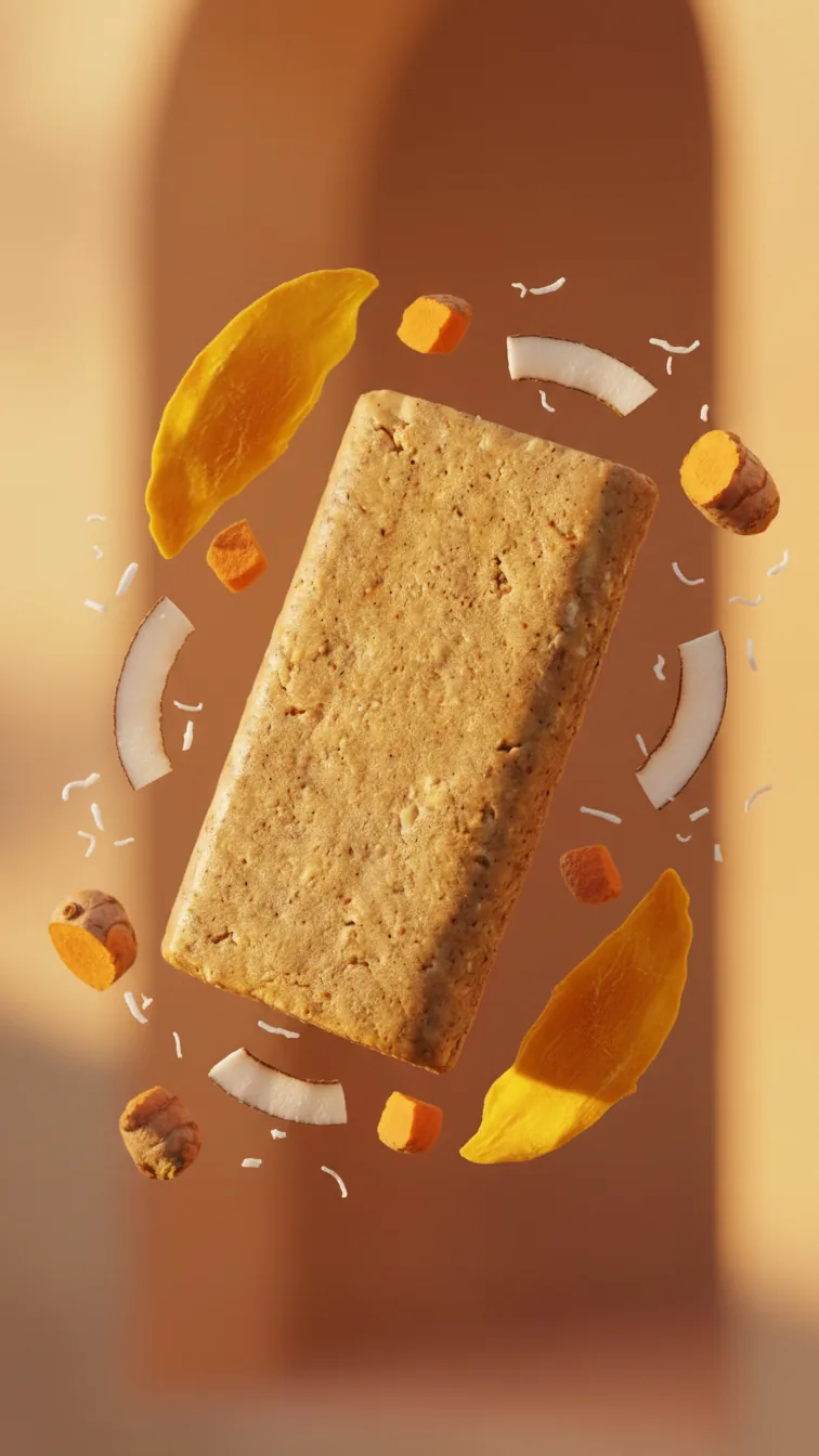 Unwrapped Golden Mango bar with mango, coconut, and turmeric