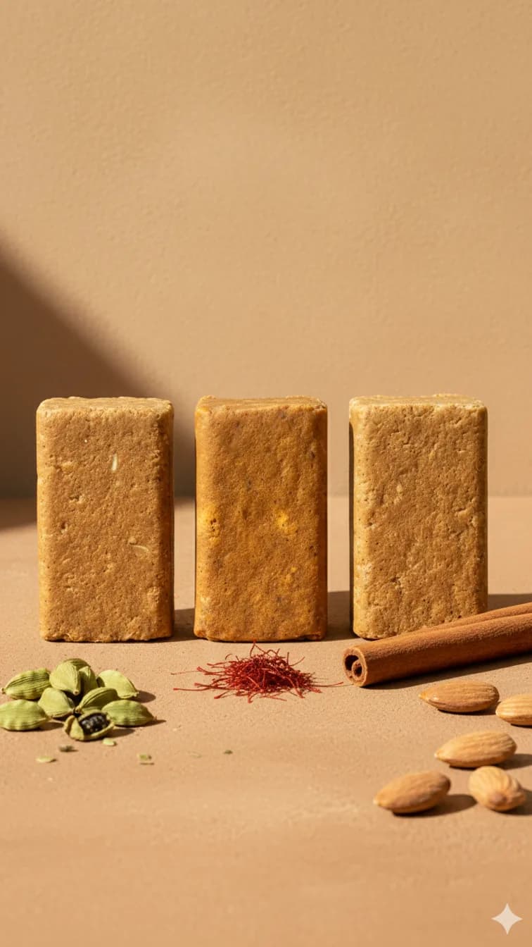 Golden Mango, Masala Peanut, and Spiced Chai protein bars with whole spices